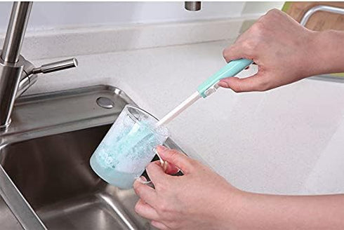 3 Pcs Dishwashing Foam Sponge Brush - Adjustable Long Handle for Kitchen Clean, Color Random