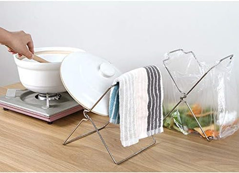 Desktop Trash Bag Holder, Small Garbage Bag Rack for Home Kitchen Countertop, Folding Trash Bag Organizer