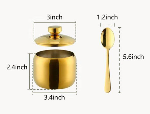 123Arts Stainless Steel Sugar Bowl with Lid and Spoon, Sugar Container for Coffee Salt Spices by 123Arts