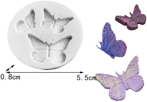3PCS Gray Mini Butterfly Silicone Molds, Cute Fondant Cake Baking Chocolate Candy Cupcake Topper Desserts Decoration Polymer Clay DIY Crafts for Women Girl Valentines Gift Candy Making Supplies