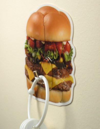 Utility Hooks, Cheeseburger Design, Gadget Holder, Set of 12 Pcs, Self Adhering, Measures 3.75"
