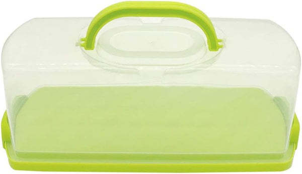 FEOOWV Portable Plastic Rectangular Loaf Bread Box with Transparent Lid for Storing and Carrying Loaf Cakes (Green)
