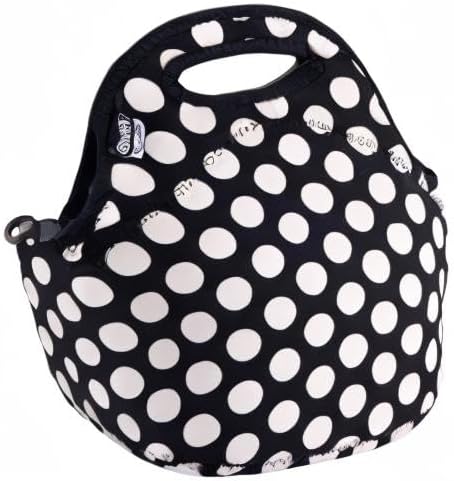 BUILT Gourmet Getaway Soft Neoprene Lunch Tote Bag, Lightweight, Insulated, One Size, Big Dot Black & White