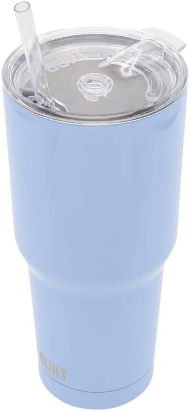 BUILT Double Walled Stainless Steel Tumbler Set with Replacement Lid, 30-ounces, 2 Reusable Tritan Wire Straw Cleaning