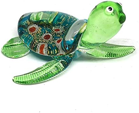 ZOOCRAFT Sea Turtle Hand Blown Glass Figurine, Collectible Aquarium Miniature Home Garden Decor, Personalized Gift