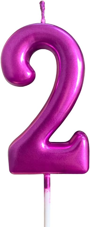 2nd Birthday Candle Number 2 Purple Happy Birthday Cake Topper Decoration for Party Kids Adults