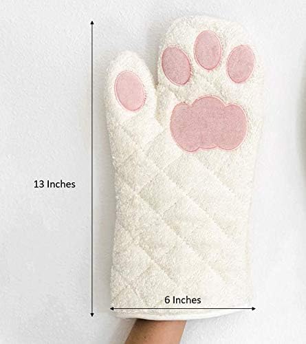 Cricket & Junebug Oven Mitts, Cat Paws - White and Pink.