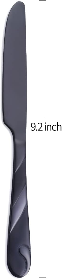 Black Dinner Knife Set, 9.2-inch Stainless Steel Shiny Black Dinner Table Knife Silverware, Set of 6 by Seeshine