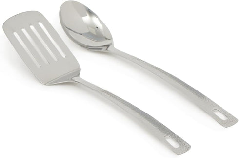 Stainless Steel Utensil Set with Elegant Hammered Finish by Home Basics | includes Slotted Turner and Serving Spoon Set | Hanging Hole for Easy Storage