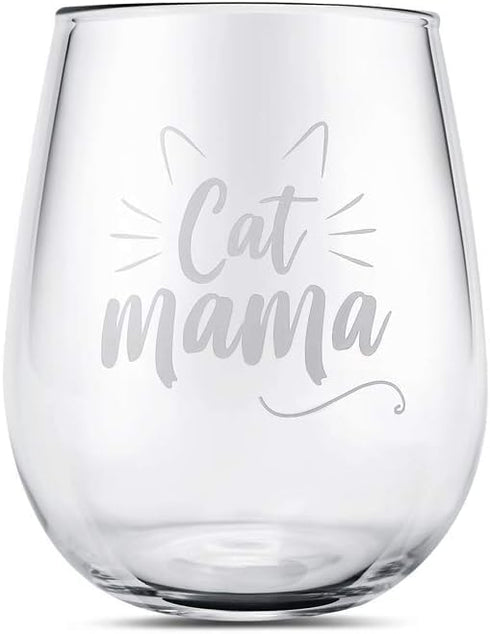 Cat Mama Wine Glass, Funny Birthday Gifts for Wife, Mom, New Mom, Cat Lover, from Husband Daughter Son
