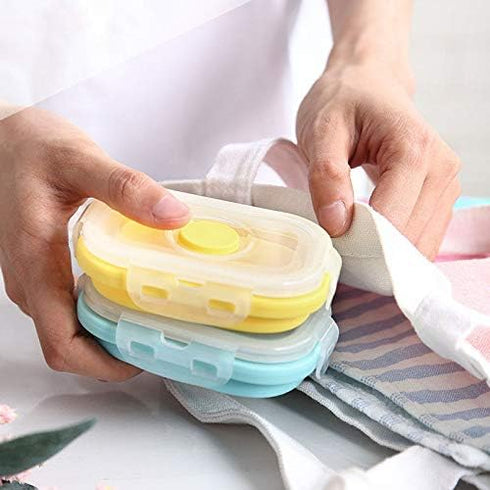 Collapsible Silicone Food Storage Container, Portion Control with Clip-on Lid, Pack of 4