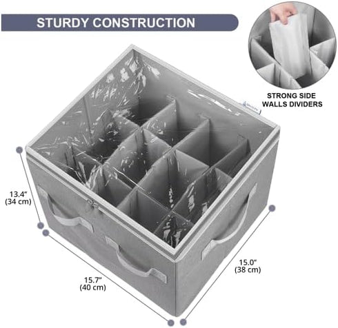 Moteph Shoe Organizer for Closet with Clear Cover & Adjustable Dividers, Grey, Small - 12 Pairs