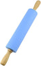 Silicone Rolling Pin with Non Stick Surface and Wooden Handle (Blue)
