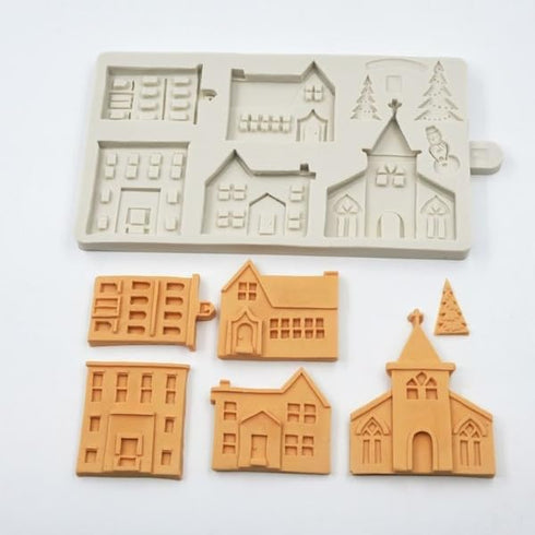 3D Christmas Tree House Silicone Mold for Fondant Cake Decor, Chocolate Sugarcraft Gingerbread Baking Mould