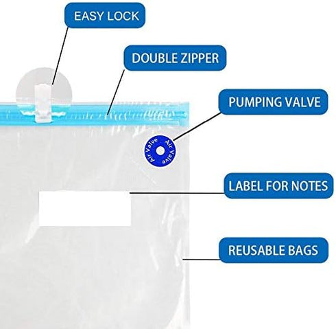 Vacuum Sealer Zipper Bags, Sous Vide Bags for Food, BPA Free, Reusable, Resealable with Air Valve, 15 Pcs