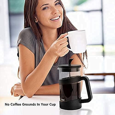 French Press Coffee Maker, 34 Oz Large Glass Pitcher, 4 Level Filter System, Stainless Coffee Spoon & Cleaner Brush