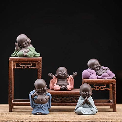 Kingzhuo Ceramic Cute Baby Buddha Statue - Monk Figurine Home Decor, Delicate Ceramic Arts and Crafts (Red)