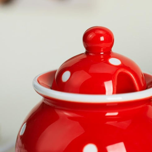 123Arts Ceramics Dot Sugar Salt Pepper Storage Jar - Seasoning Pot with Lid and Spoon