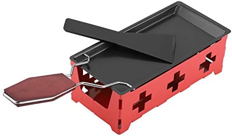 Cheese Raclette Stove Set, Carbon Steel Portable Non-stick Baking Tray with Spatula for Home Kitchen Grilling (Red)