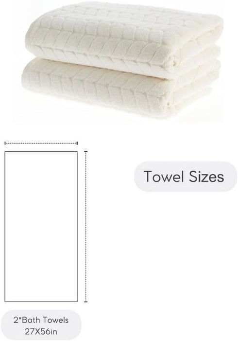 Set Set 2) BAGNO MILANO Turkish Cotton Bath Towels, Hand Towels - Soft Plush Jacquard Collection Luxury Towels (Cream