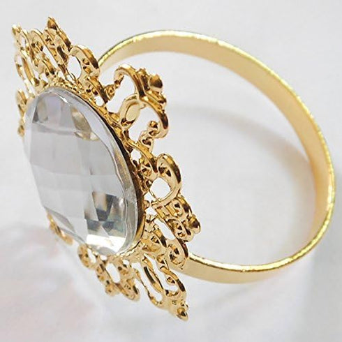 Tangpan 10pcs Gold-Light Rhinestones Napkin Rings for Weddings, Shiny Pearl Napkin Rings