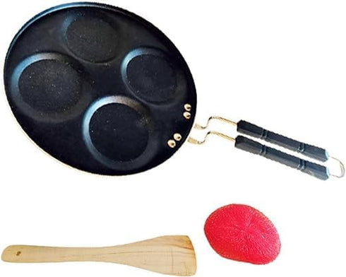 Satre Online Non Stick Aluminium 4 Cavity Uttapa Pan with Handle, Mini Appam Maker - Black