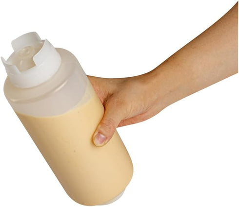 Restaurantware 32oz. FIFO Inverted Plastic Squeeze Bottle with Refill and Dispensing Lids, Perfect for Restaurants