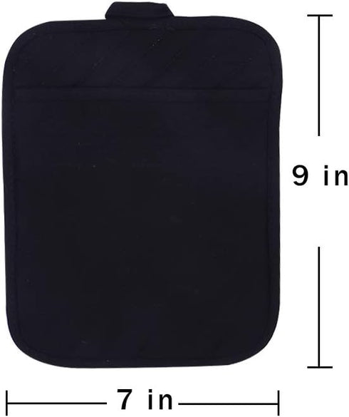 Anyi Cotton Pot Holders with Pocket, Heat Resistant Black Counter Table Hot Pads for Kitchen