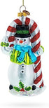 Snowman with The Mint Candy Cane Glass Christmas Ornament