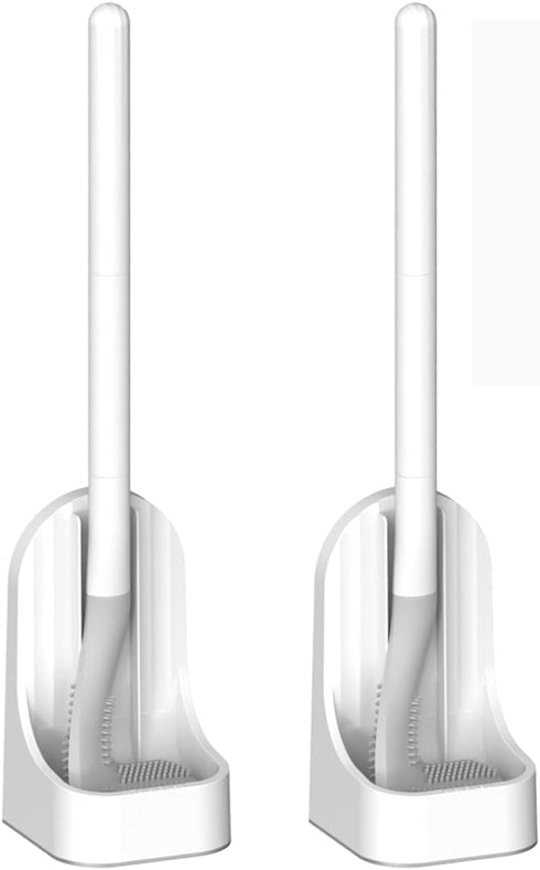 Toilet Brush with Holder, Long Handle Golf Toilet Brush 360° Deep Cleaning Flexible Silicone Wall Mounted for Bathroom