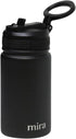 MIRA 12 oz Small Insulated Water Bottle, Leak-Proof Stainless Steel with Straw Lid for Travel, Gym - Black