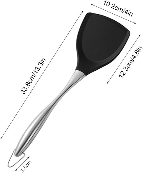 Honglida Premium Silicone Wok Turner - BPA Free Spatula with Stainless Steel Handle (Black)
