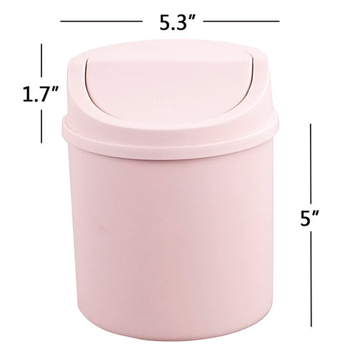 Plastic Tiny Waste Bin, Desktop Mini Trash Can with Swing Lid, Pink