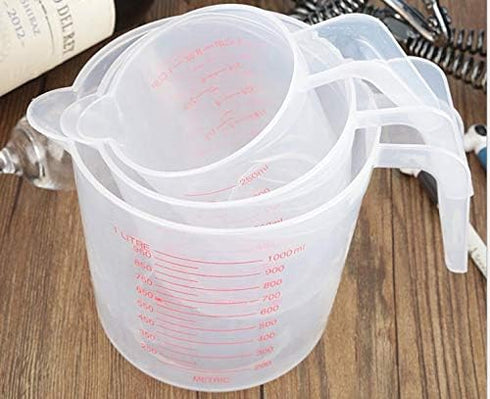 Plastic Measuring Cup Set, 3Pcs BPA Free Clear Heat-resistant with Angled Grip and Spout for Kitchen Use