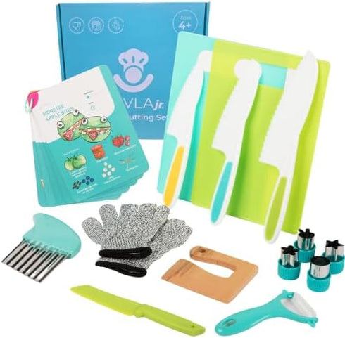 Kids Knife Set for Real Cooking - Montessori Kitchen Accessories by Tovla Jr. - Complete Cutting Kit for Toddlers