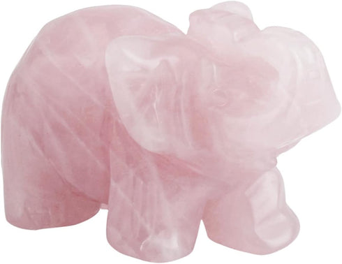 Rose Quartz Elephant Crystal Sculpture Statue, 1.5 Inch, Healing Reiki Pocket Gemstone Figurines Crafts