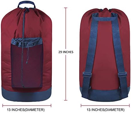 Dalykate Red Laundry Backpack Bag with Shoulder Straps, Durable Nylon Clothes Hamper with Drawstring Closure