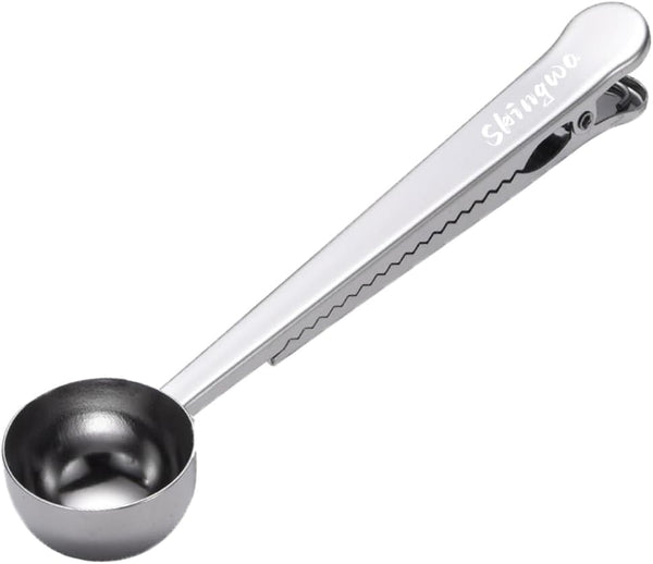 Skingwa Coffee Scoop with Bag Clip, Multi-Function Milk Powder Measuring Spoon, 20ml (Silver)