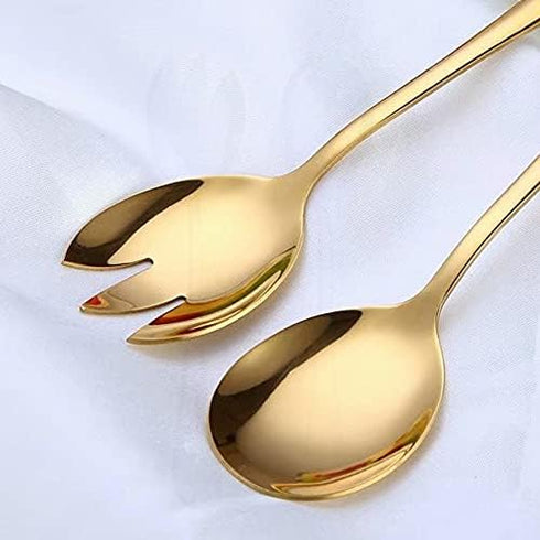 Salad Server Set, Stainless Steel Salad Servers, Salad Spoons and Fork for Tossing and Serving, Pack of 2 (Gold)