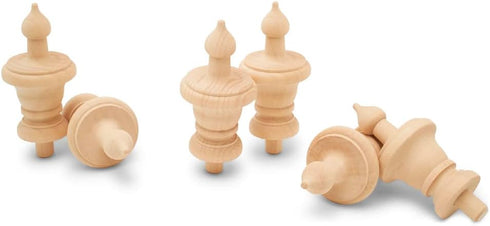 Woodpeckers Unfinished Wood Finials - 3-1/2 inch, Pack of 6 Large Craft Finials for Crafts