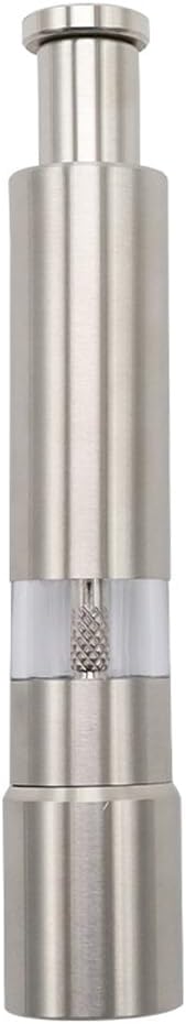 Premium Stainless Steel Salt Grinder, Pepper Mill for Peppercorns, Sea Salt, Thumb Push Button for 1 Hand Operation
