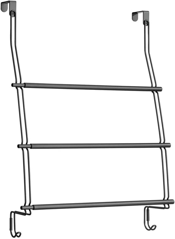 mDesign Expandable Metal Over Shower Door Towel Rack for Bathroom - 3-Tier