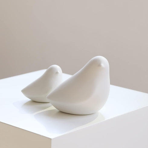 GOODSTART Set 2 Ceramic Birds Figurines Small Birds Statues for Living Room, Bookshelf, TV Stand, A of White Porcelain