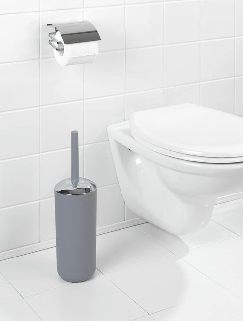 Brasil Toilet Brush with Holder - Plastic Toilet Bowl Cleaner Brush, Grey, Dimensions 3.9 x 3.9 x 14.6 in