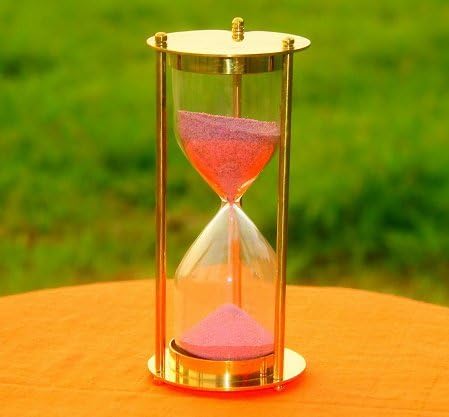 Antique Sand Clock for Home Office Desk - Vintage Brass Hourglass Pink Sand Timer, 8 Inch