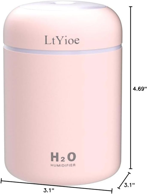 Mini Humidifier Cool Colorful USB Personal Desktop for Car, Office, Bedroom, Auto Shut-Off, 2 Mist Modes, Quiet (Pink)