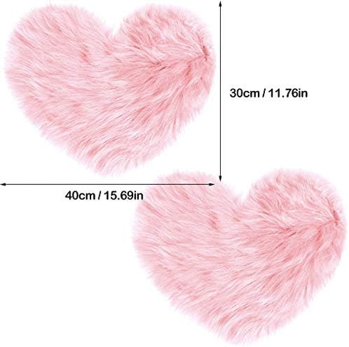 2 12 16 Inch(Pink) Mudder Pcs Faux Fur Rug, Heart Shaped Rugs, Fluffy Decorative Mat for Room Home Chair Side, Desk