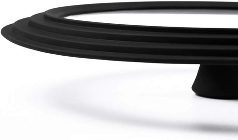 Universal Lid for Pots, Pans, and Skillets, Tempered Glass with Heat Resistant Silicone Rim, Black