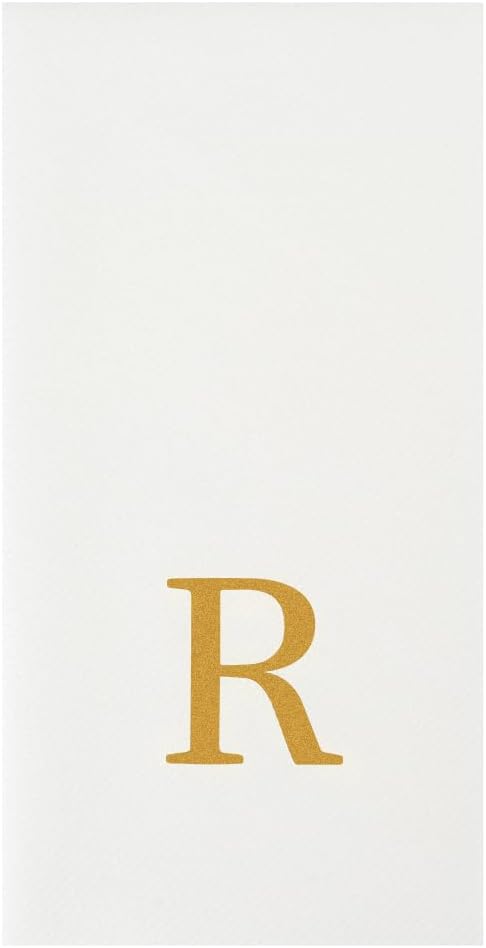15.8 7.9 Inch 50 Luxenap X Linen-Feel Guest Towels, Lettered Hand Towels - Gold Letter 'R', Sans Serif Font, White