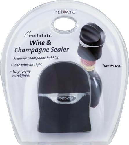 Rabbit Champagne and Wine Sealer, Velvet Black - Airtight Stopper, Keeps Bubbles Fresh Longer